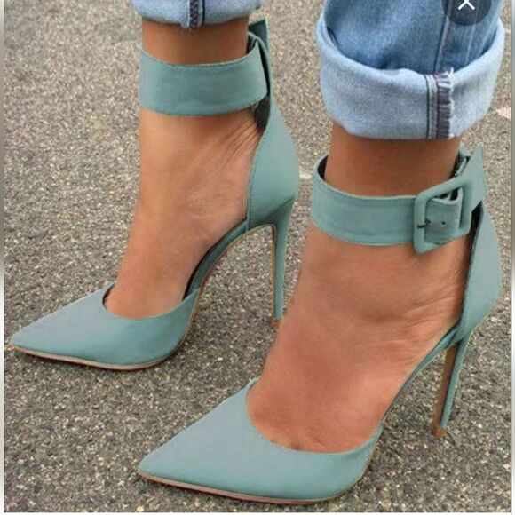 BRAND NEW LINK WOMEN"S FASHION ANKLE STRAP BUCKLE SLIP ON POINTED TOE SHOE - Picture 1 of 15